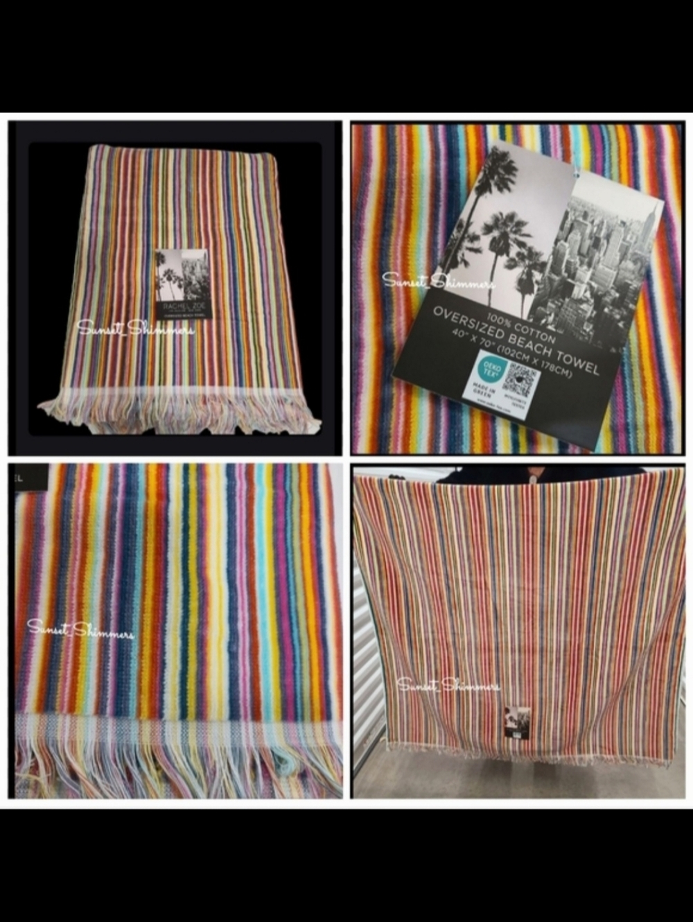 Rachel Zoe Oversized Rainbow Striped Pool Beach Towel / Blanket / Bath Sheet New